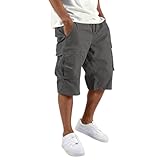 Cargoshorts Herren — Sommer Cargo Shorts Kurze Hosen Arbeitshosen Baumwolle Wandershorts Einfarbig Freizeit Laufshorts Locker Herrenshorts Outdoor Sportshorts Sommerhosen mit Taschen